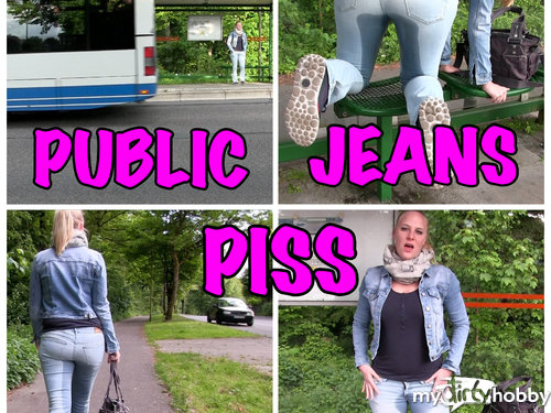 Public Jeans Piss an der Bushaltestelle